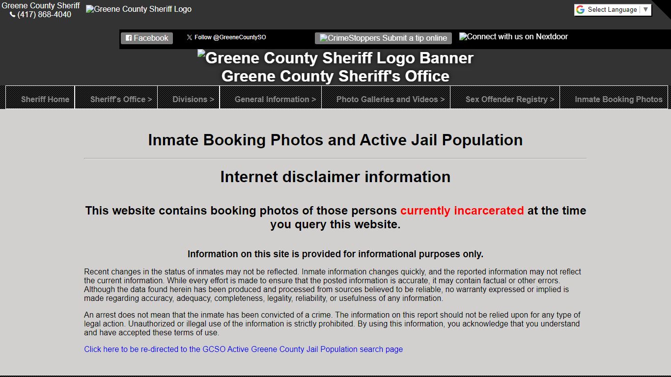 Inmate Booking Photos and Active Jail Population - Greene County, Missouri